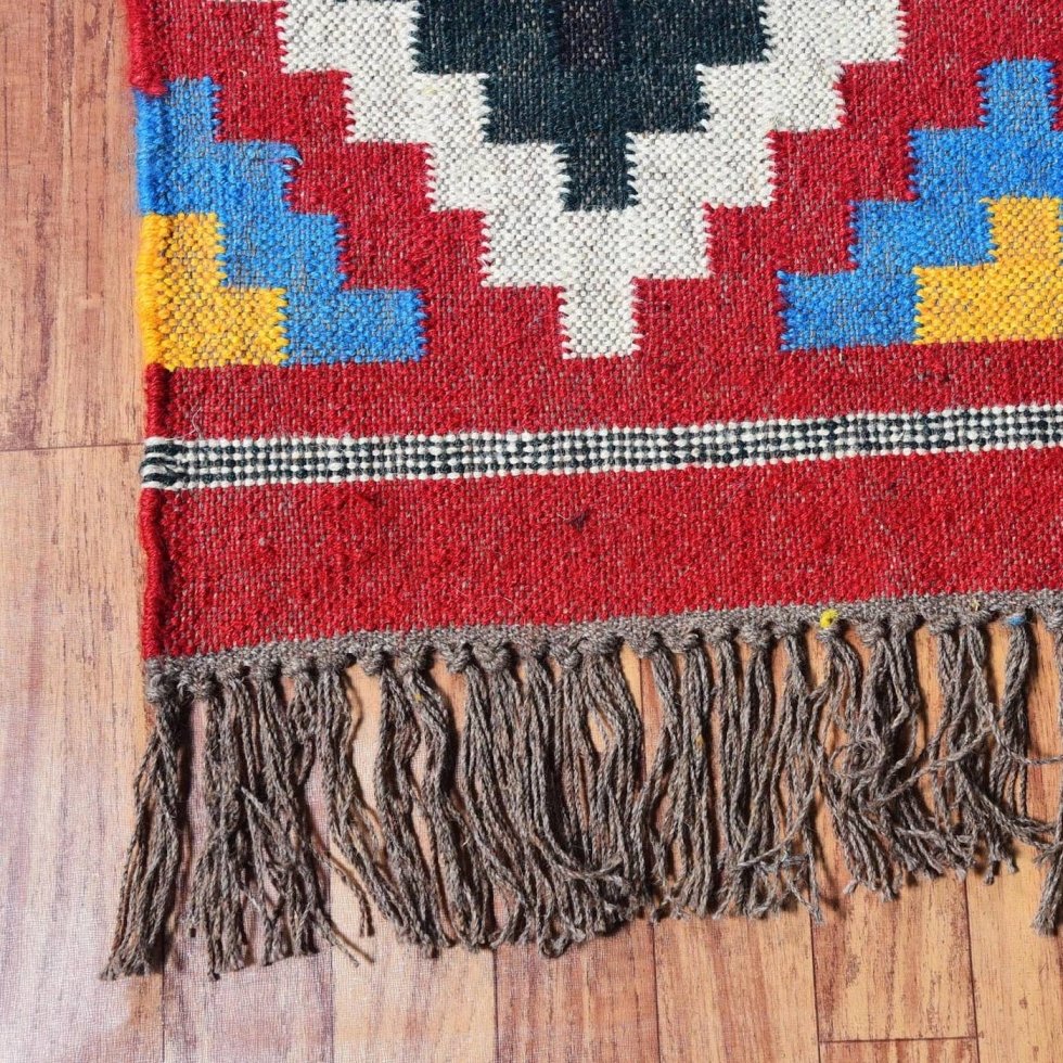 Aztekischer Kelimteppich aus Wolle und Jute – Bild 6