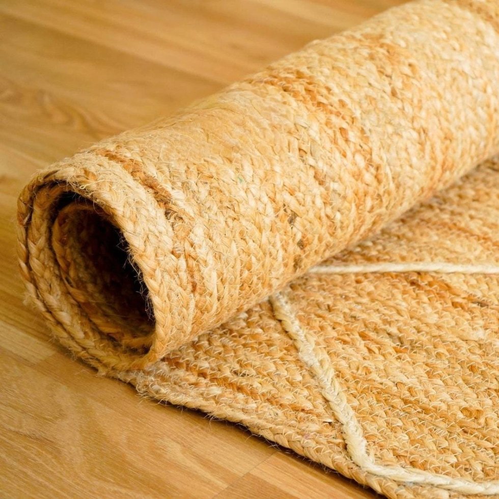 Flechtteppich aus Jute mit strukturierter weißer Raute – Bild 2