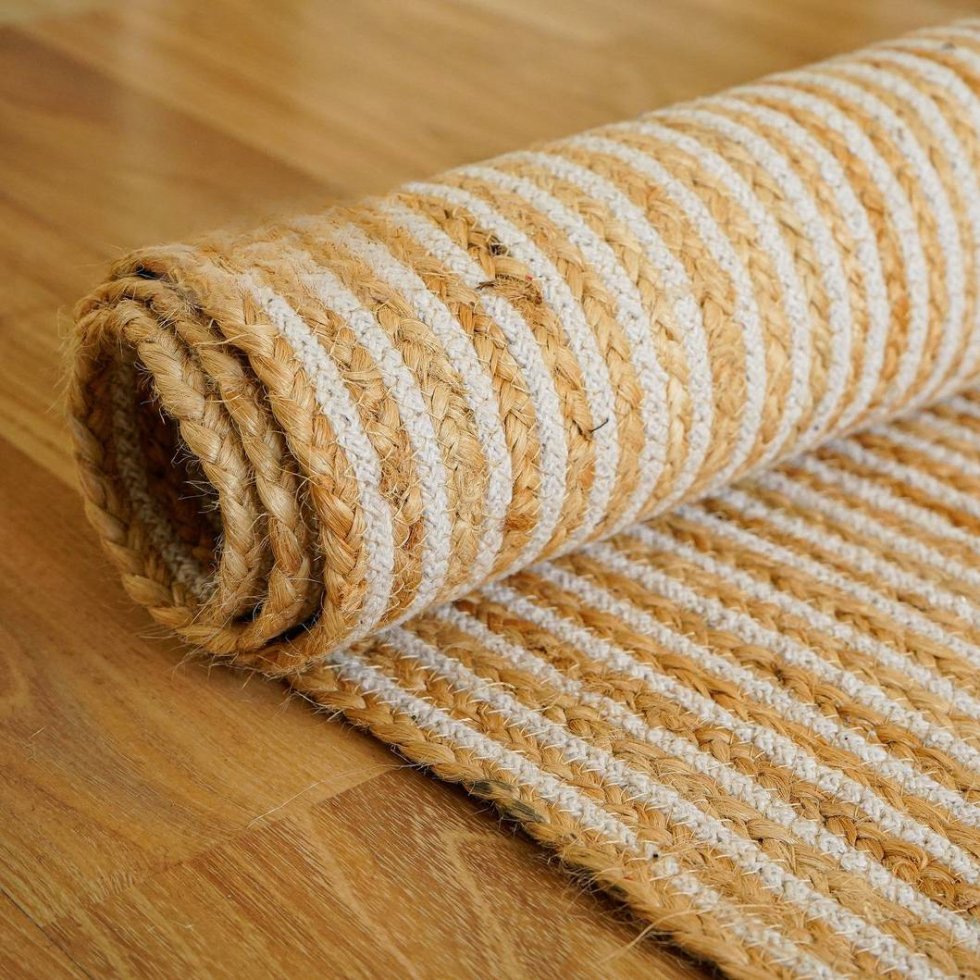 Geflochtener weiß gestreifter Jute-Teppich – Bild 2