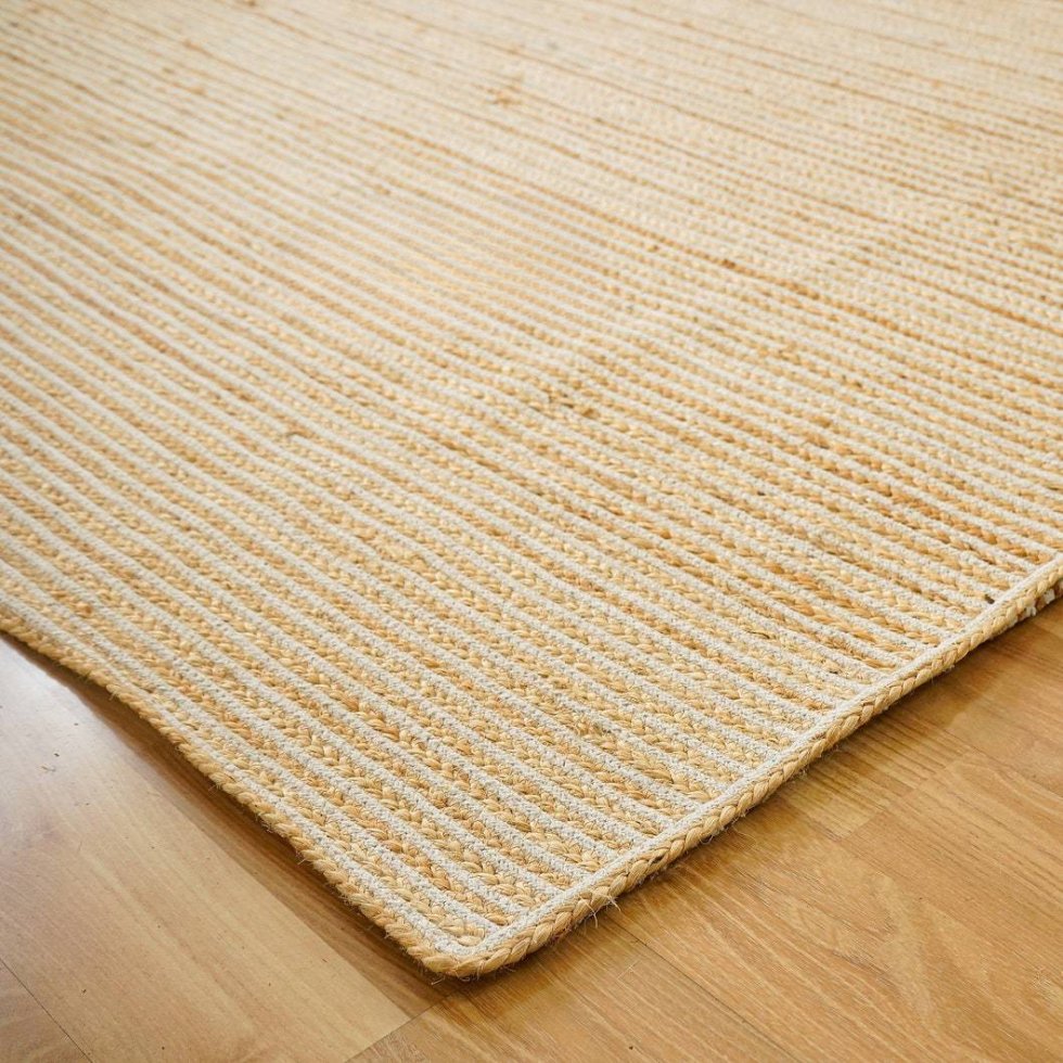 Geflochtener weiß gestreifter Jute-Teppich – Bild 3