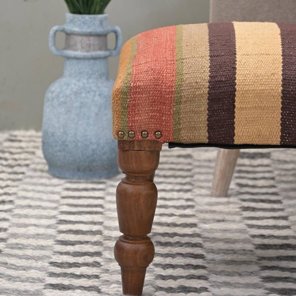 Hocker aus Jute und Wolle mit farbigen Diamanten – Bild 4