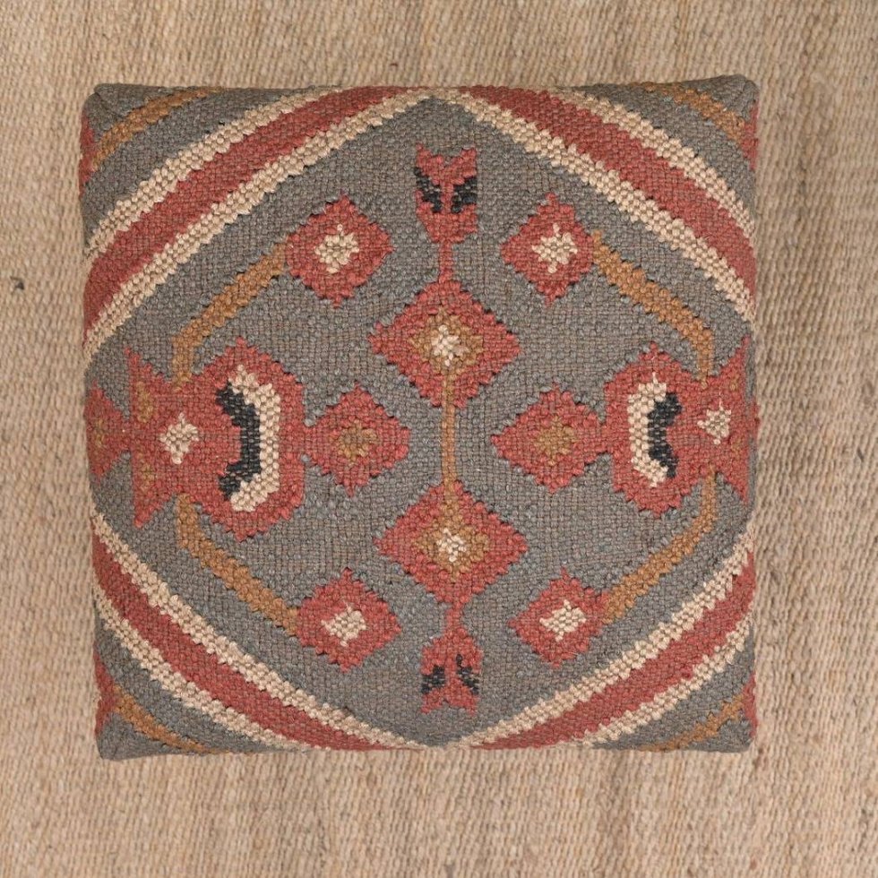 Grauer Jute Hocker Ottomane – Bild 3