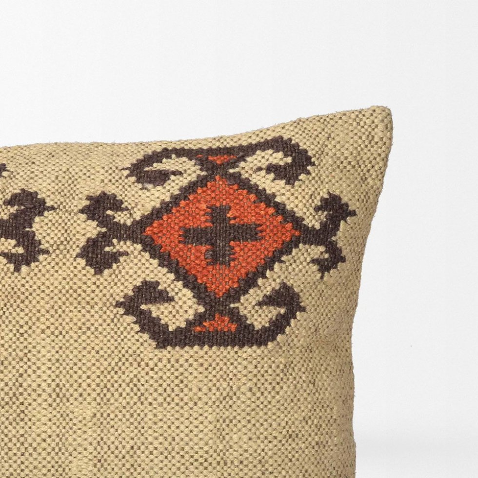 Elfenbeinfarbenes Kissen aus Navajo-Wolle und Jute – Bild 3