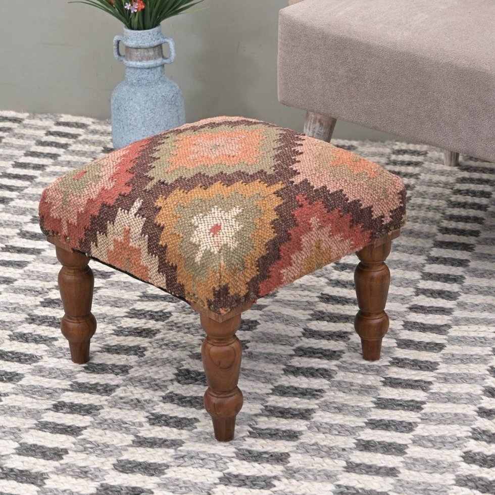 Multicolor Diamant Jute Ottomane