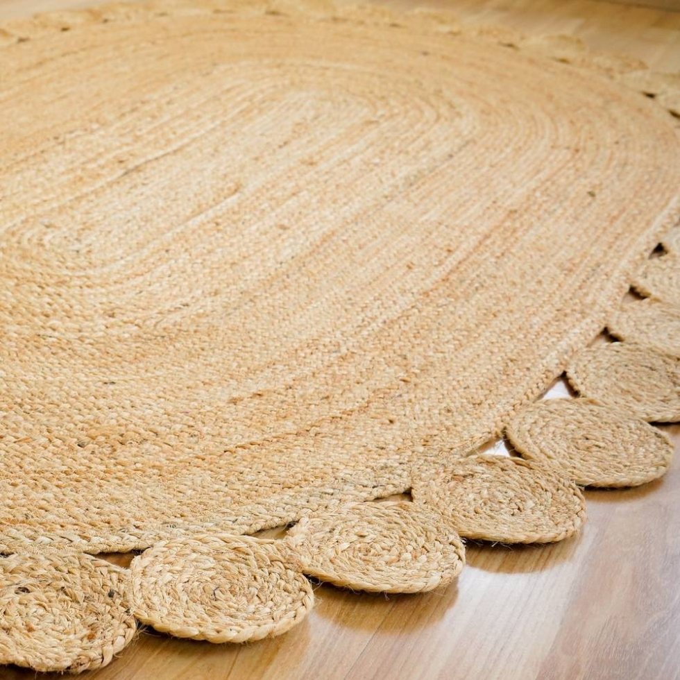 Natürlicher ovaler Teppich aus Jute mit Wellenschliff – Bild 2