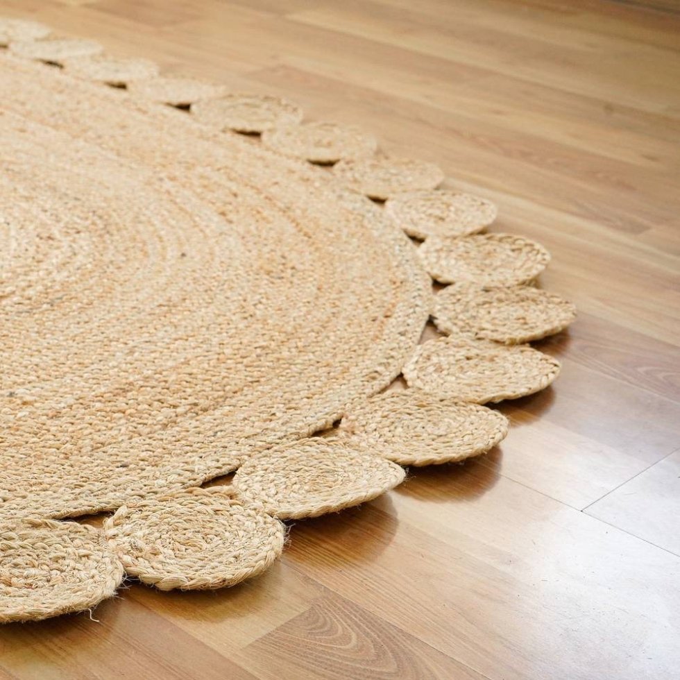Natürlicher ovaler Teppich aus Jute mit Wellenschliff – Bild 4