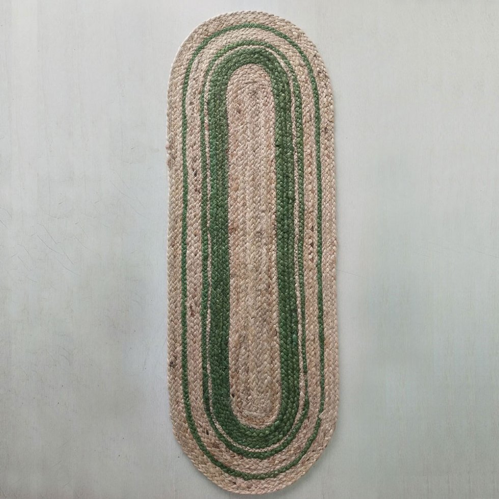 Ovaler Jute-Tischläufer und Tischsets mit grüner Verzierung – Bild 2