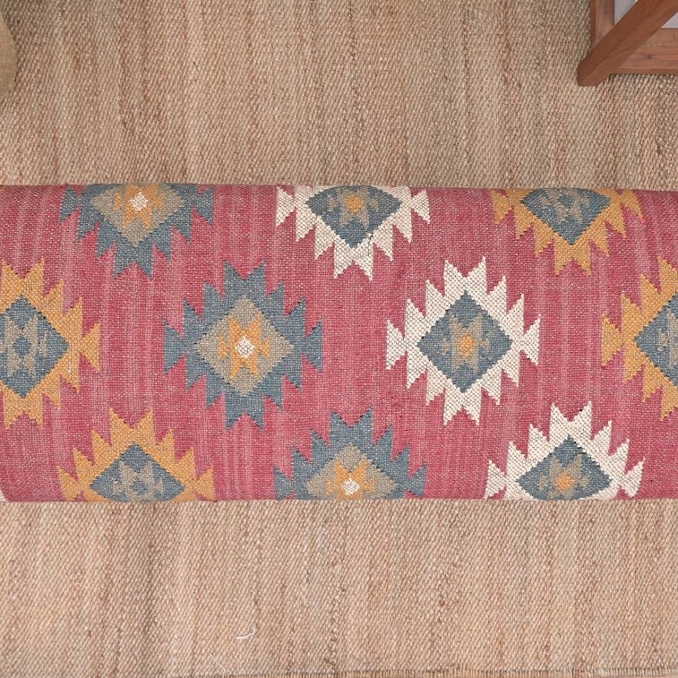 Rote Ottomane aus Navajo-Wolle und Jute-Kelim – Bild 5