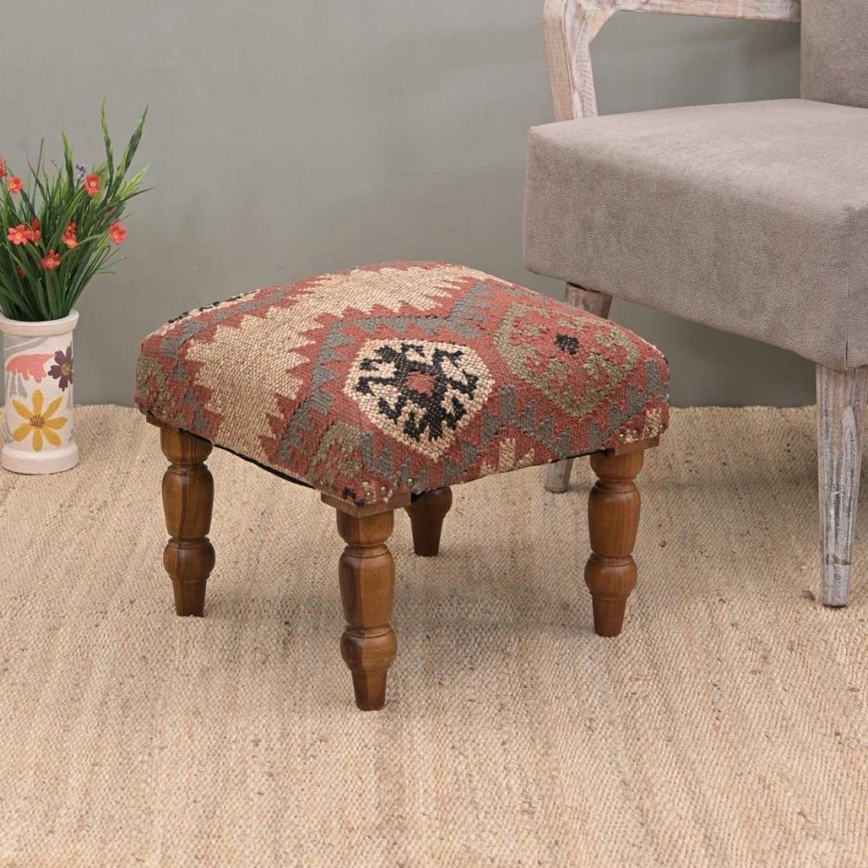 Tribal Jute Fußhocker Ottomane