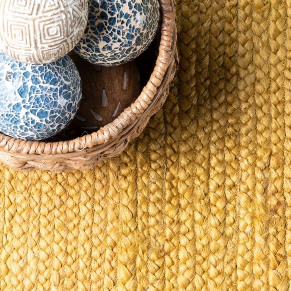 Gelber Juteteppich mit natürlicher Bordüre – Bild 3
