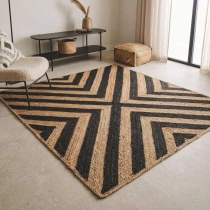 Black and beige jute rug