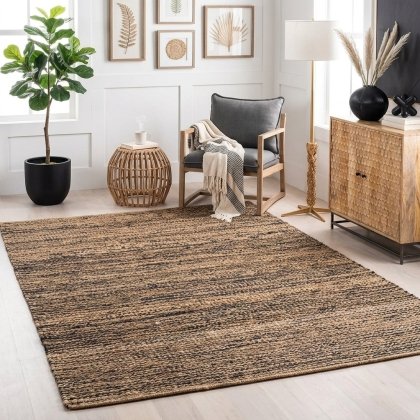 Black and natural hemp jute rug