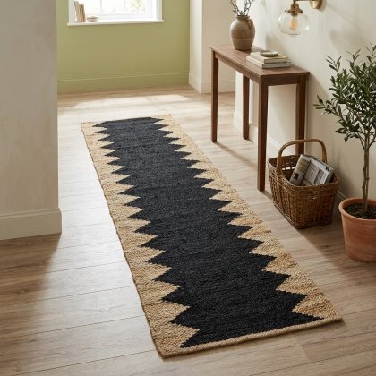 Black and natural jute runner rug
