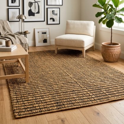 Black and natural modern jute rug