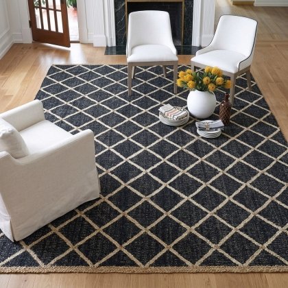 Black diamond cotton jute area rug