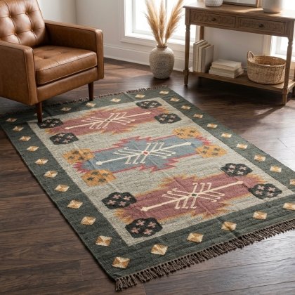 Boho wool jute kilim rug
