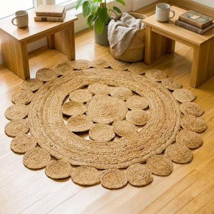 Braided round cut-out flower jute rug