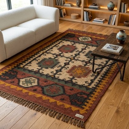 Brown navajo wool and jute rug