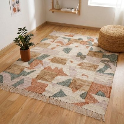 Colorful flatweave jute-blend rug