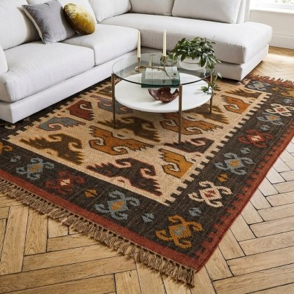 Ethnic kilim wool and jute rug