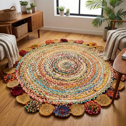 Hand braided chindi round rug
