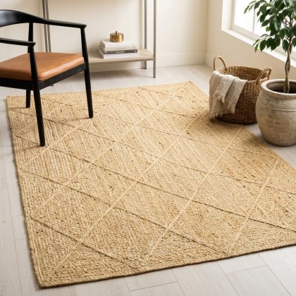 Ivory braided diamond jute area rug