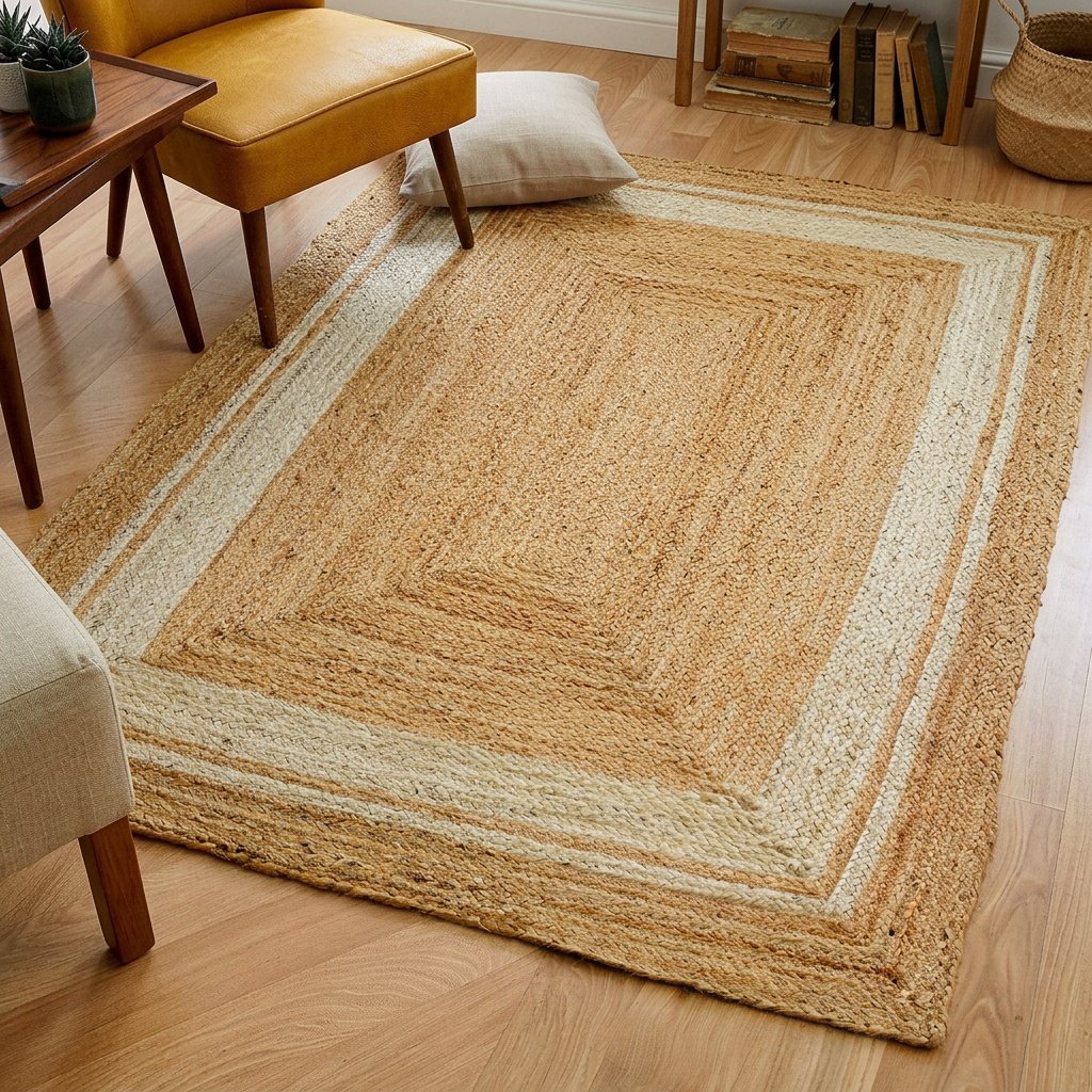 Juteteppiche mit weißer Bordüre Jute area rugs with white trim