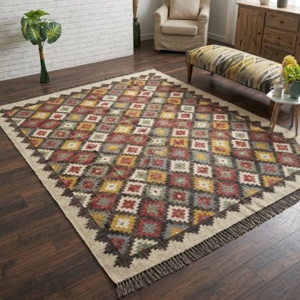 Large diamond wool and jute rug