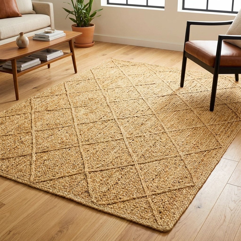 Natürlicher geflochtener Jute-Teppich Natural braided diamond jute area rug