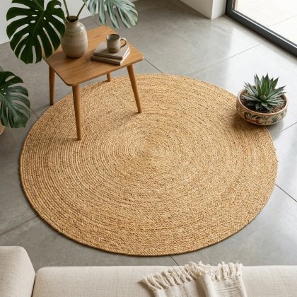 Natural braided round jute rug