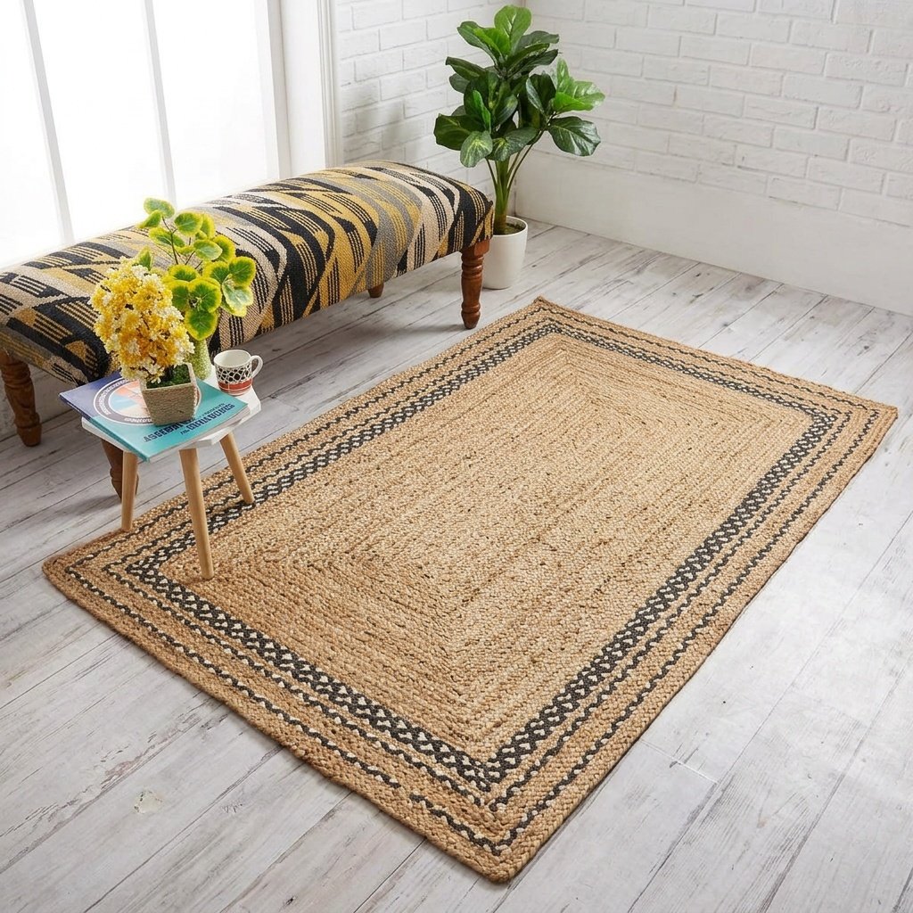 Natürlicher handgeflochtener Juteteppich Natural hand braided jute rug