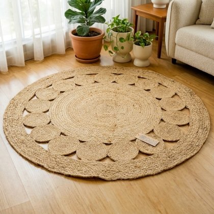 Natural round braided cut-out jute rug