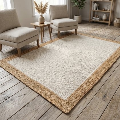 Startseite Off white jute rug with beige border