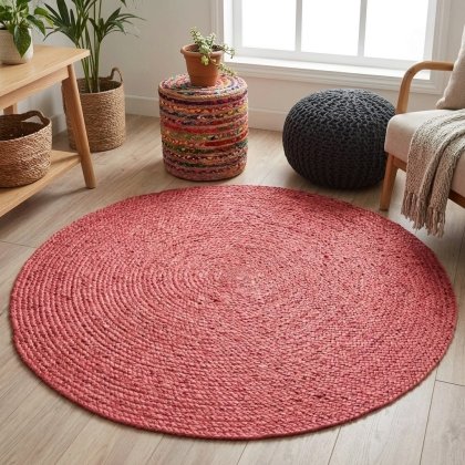 Pink braided round jute rug