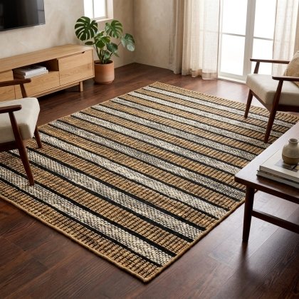 Striped modern cotton and jute rug