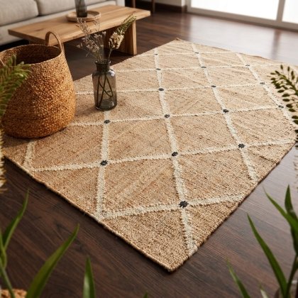 Tan diamond cotton jute area rug