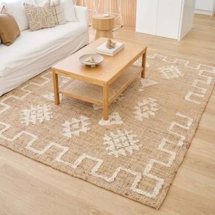 Startseite White and natural cotton jute rug
