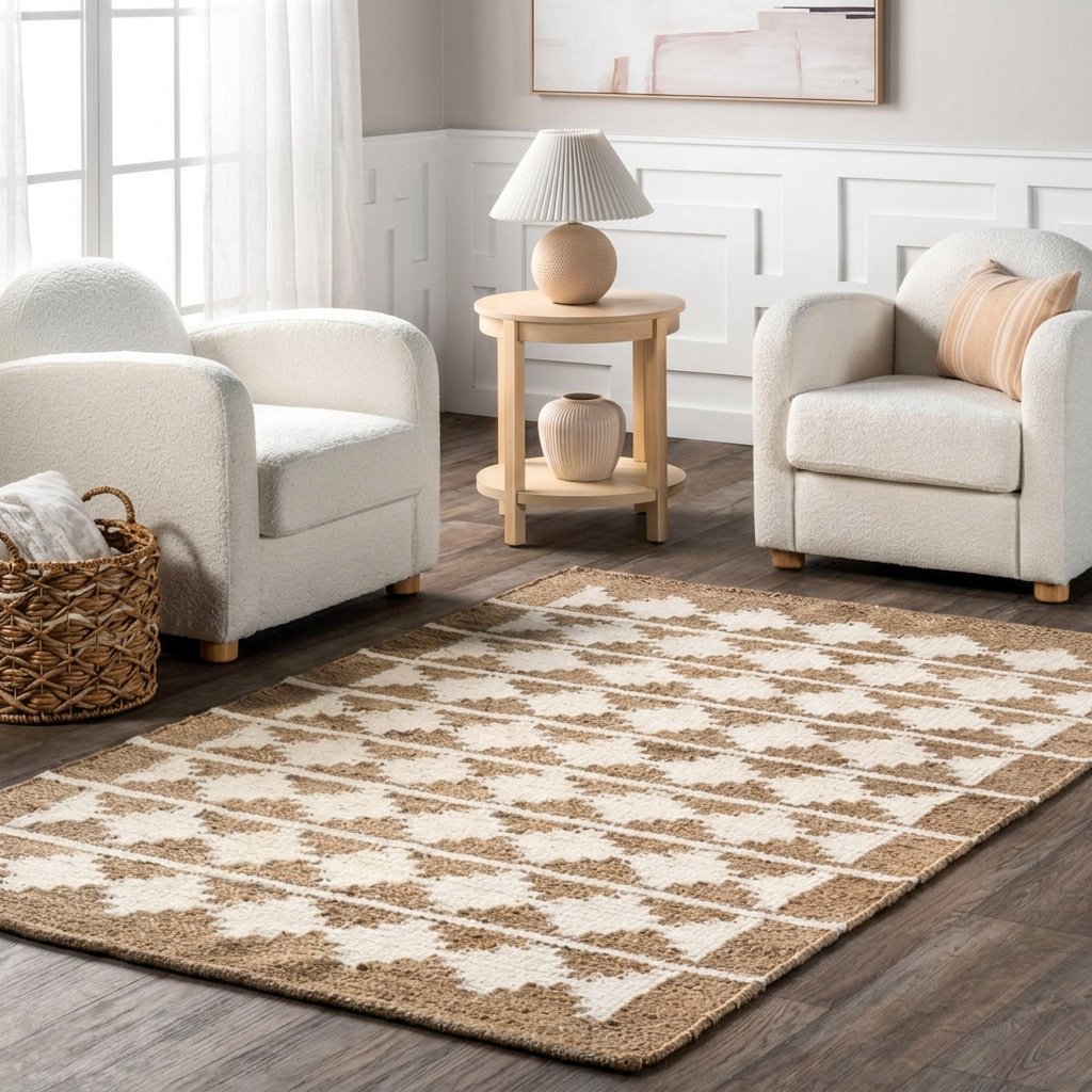 Teppich aus weißer und natürlicher Hanf-Jute White and natural hemp jute rug
