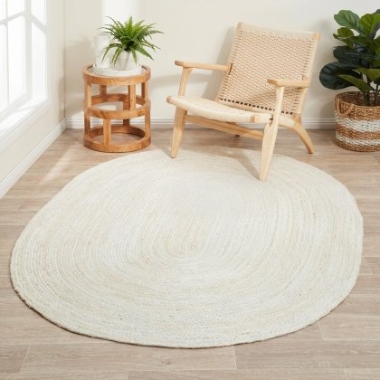 White braided jute rug oval