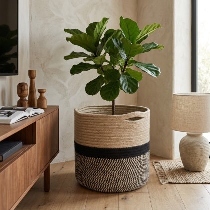 Startseite Black and natural jute plant basket