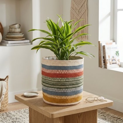 Startseite Colored jute stripe basket for plant