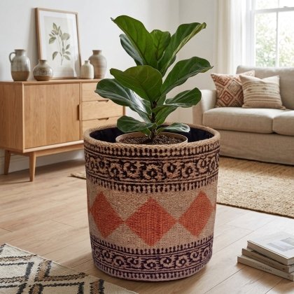 Diamond pattern jute round basket