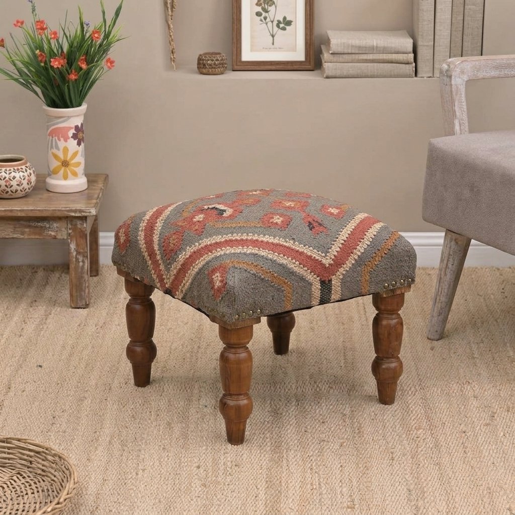 Grauer Jute-Hocker Ottoman Grey jute stool ottoman