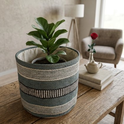 Grey stripe jute flower basket