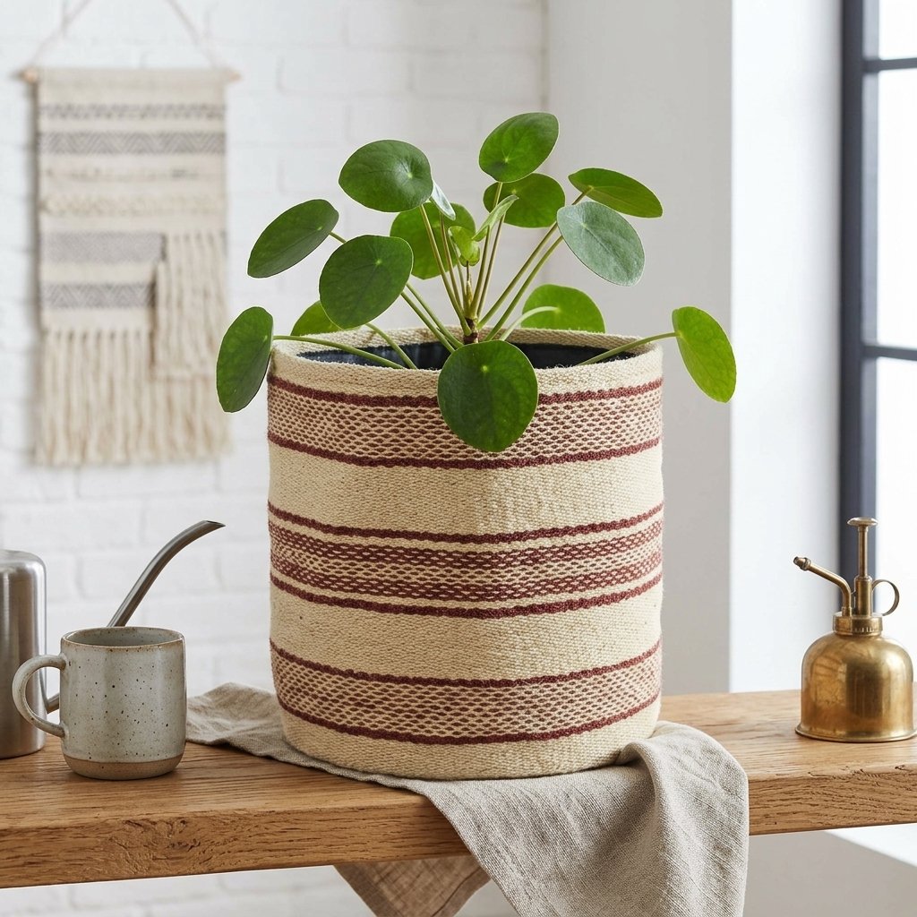 Jutekorb mit elfenbeinfarbenen und rostfarbenen Streifen Ivory and rust stripe jute basket