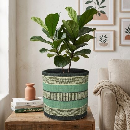 Turquoise stripe jute basket