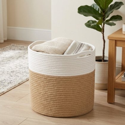 White and natural jute plant basket