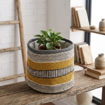 Yellow and grey jute basket