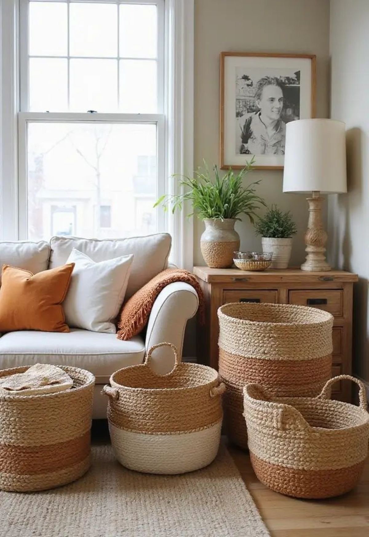 Körbe aus Jute- oder Baumwollseil: Welches Material ist haltbarer? jute basket living room 1